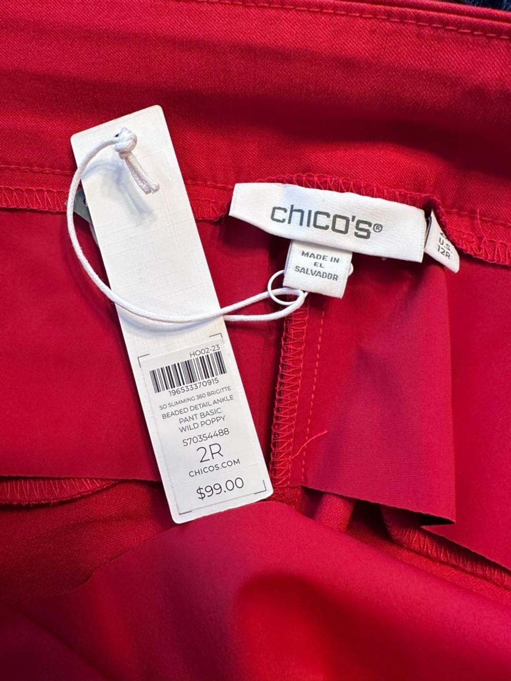 Chico’s So Slimming Brigitte Slim Leg Pants Red Ankle Beaded Hem Size 2R (12) - Picture 8 of 16